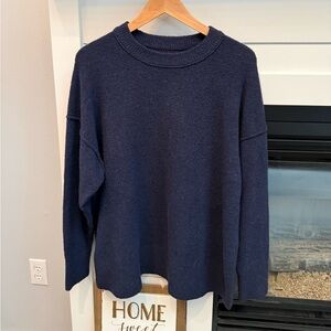 Aerie Deep Blue Crew Neck Sweater size large extra soft oversize fit